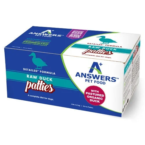 Answers Pet Food Detailed Formula Duck Raw Frozen Dog Food Patties, 8 oz