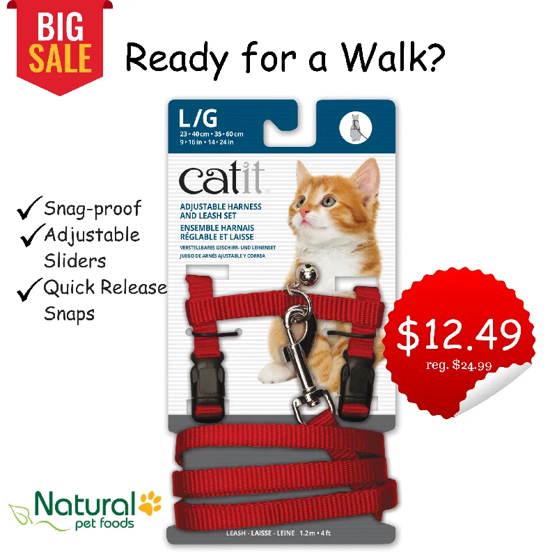 Catit Adjustable Nylon Harness & Leash Set - Red SALE