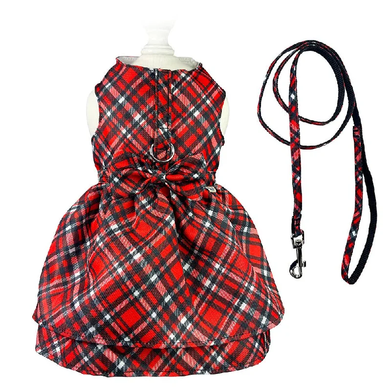 Red Plaid Harness Dress with Matching Leash