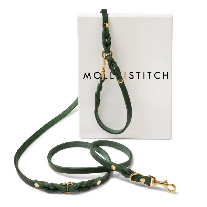 Butter Leather 3x Adjustable Dog Leash - Forest Green