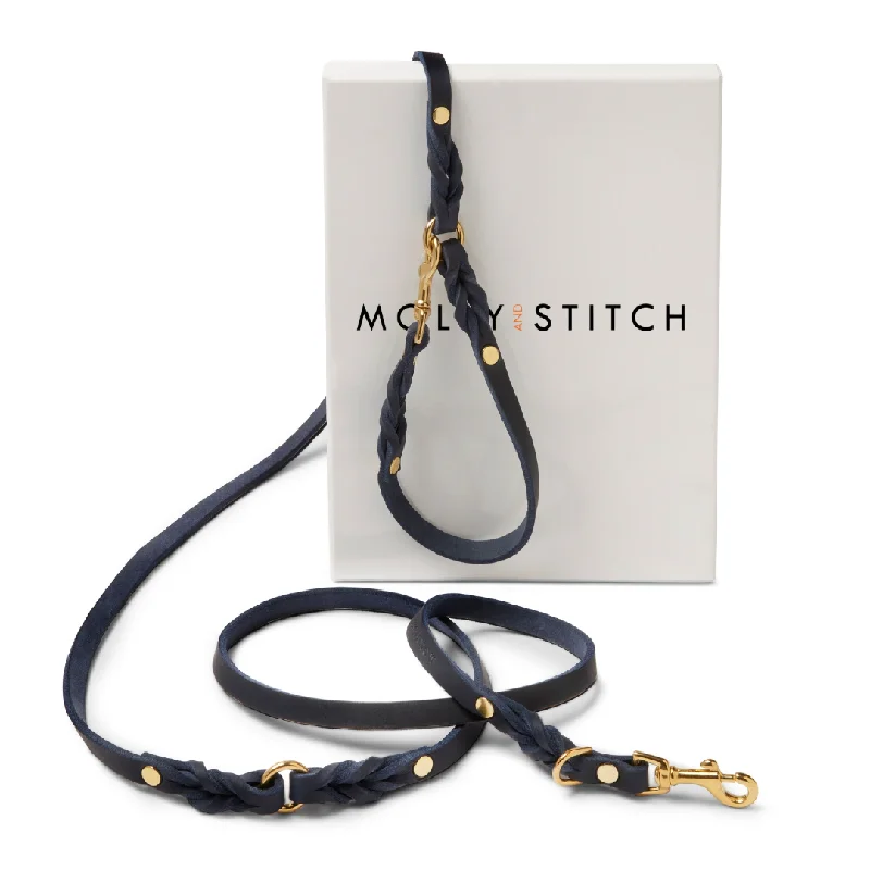 Butter Leather 3x Adjustable Dog Leash - Navy Blue