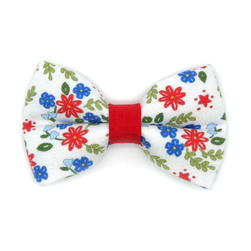 Pet Bow Tie - "Home Sweet Home" - Red & Blue Floral Cat Bow / 4th of July, Patriotic, Independence Day / For Cats + Small Dogs (One Size)