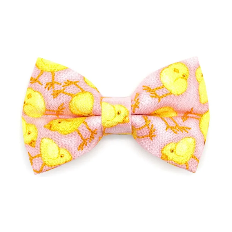 Pet Bow Tie - "Spring Chicks - Pink" - Easter Bow Tie / Spring, Baby Chick, It's A Girl / For Cats + Small Dogs (One Size)