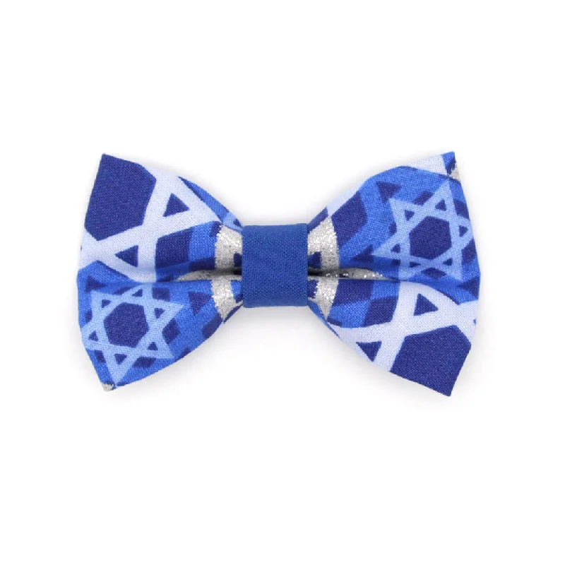 Pet Bow Tie - "Star of David" - Blue & Silver Hanukkah Cat Bow Tie / Jewish, Chanukah / For Cats + Small Dogs (One Size)