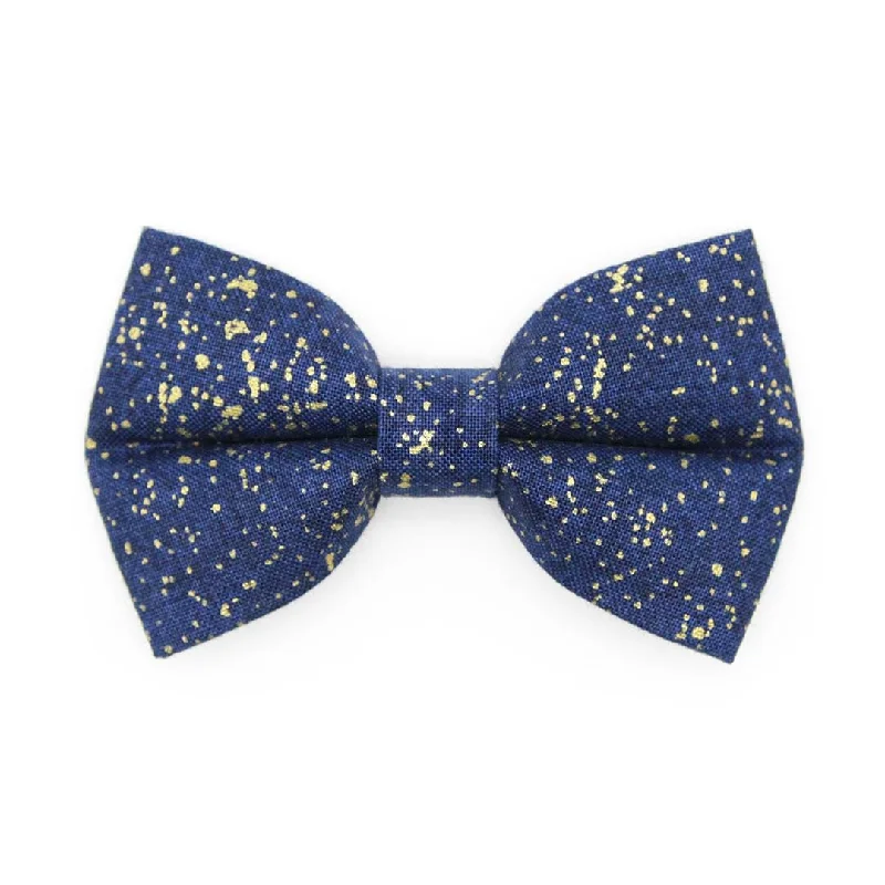 Cat Bow Tie - "Starry Night" - Gold & Blue Bow Tie for Cat / Winter, Wedding, Solstice, Holiday, Hanukkah / Cat + Small Dog Bowtie