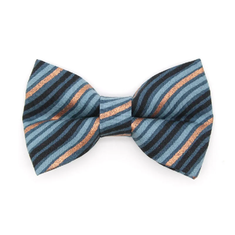 Pet Bow Tie - "Wavelength - Smoke" - Blue, Copper & Black Cat Bow / For Cats + Small Dogs (One Size)