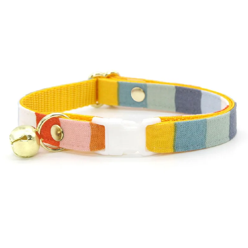 Cat Collar - "Carousel" - Striped Rainbow Cat Collar / Birthday, LGBTQ, Summer / Breakaway Buckle or Non-Breakaway / Cat, Kitten + Small Dog Sizes