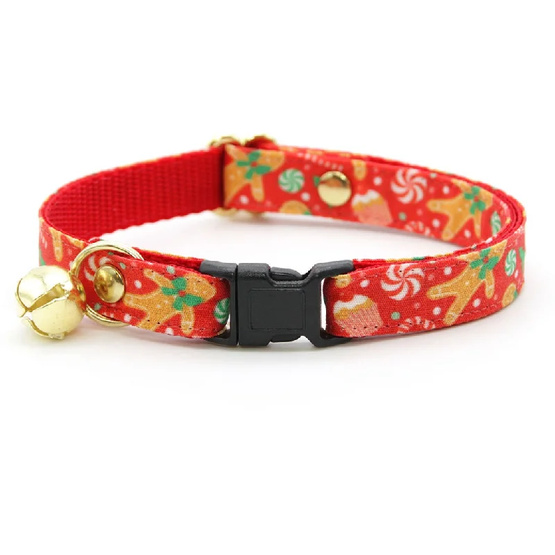 Cat Collar - "Christmas Treats - Red" - Gingerbread Cat Collar / Breakaway Buckle or Non-Breakaway / Cat, Kitten + Small Dog Sizes