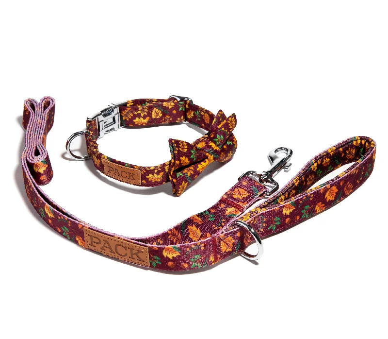 Crimson Maple Leash + Bowtie Collar