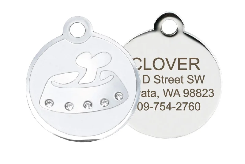 Crystal Bone Dog ID Tag in Stainless Steel