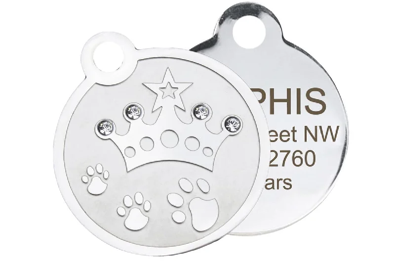 Crystal Crown Pet ID Tag in Stainless Steel