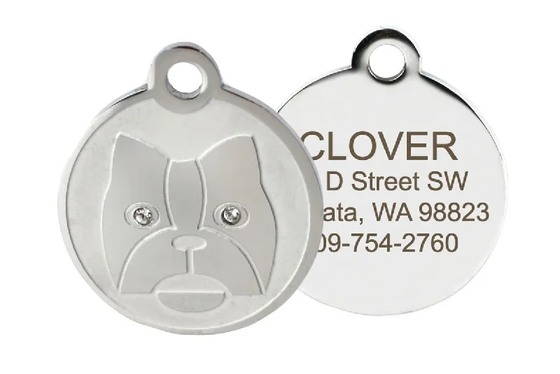 Crystal Dog ID Tag in Stainless Steel