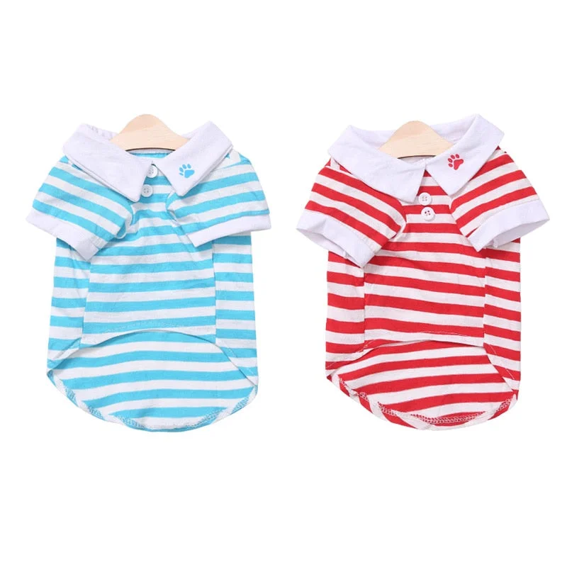 Cute Paw Print Collar Stripe Spring Small Dog Shirt