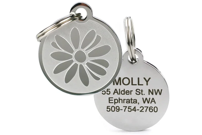 Daisy Flower Pet ID Tag in Stainless Steel