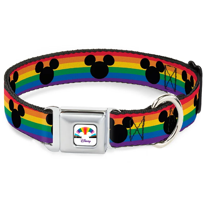 DISNEY Mickey Mouse Pride Ears Icon Full Color White/Multi Color Seatbelt Buckle Collar - Mickey Mouse Ears Icon Rainbow Pride Flag