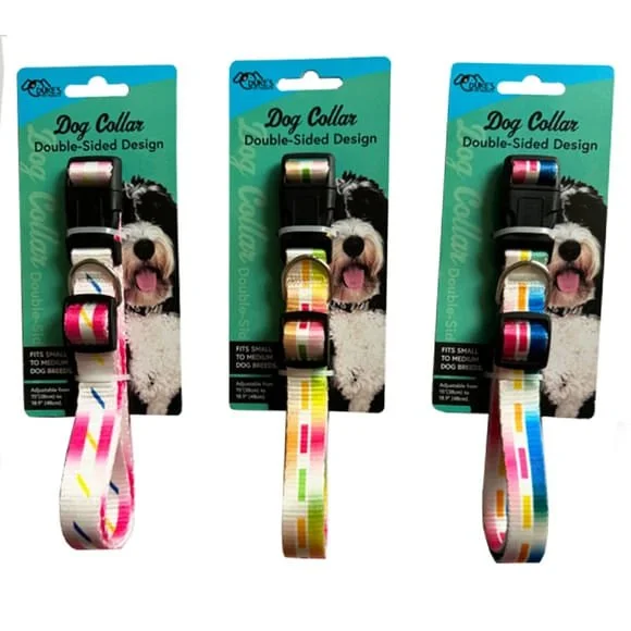 Dog Collar Double-Sided Design Print, Assorted Patterns, 15"-18"