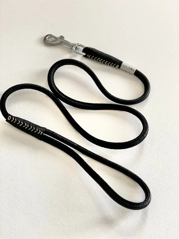 Rolled Leather Black Dog Leash