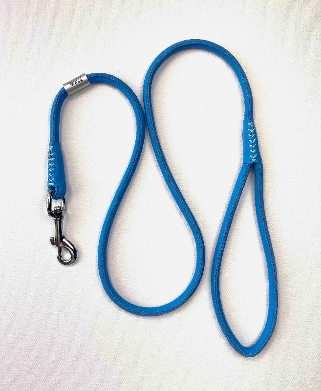 Rolled Leather Blue Dog Leash