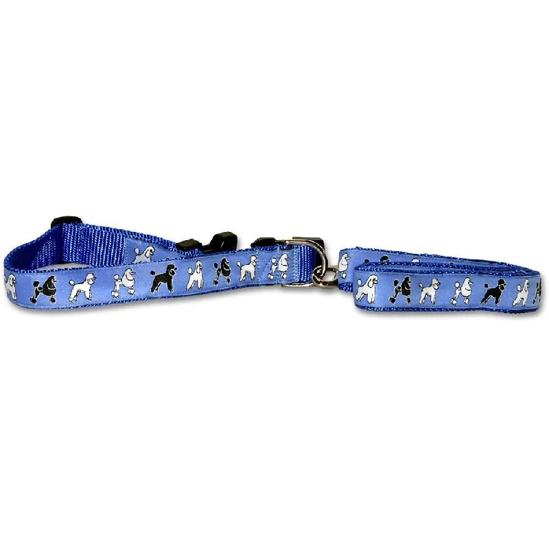 Standard Poodle Blue Collar and Leash Set- 1 inch Wide- Fits 13”- 21”