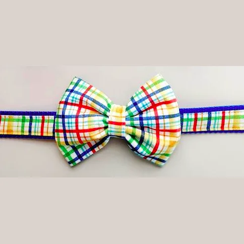 Dog Collar - Madras Bow Tie - Extra Small