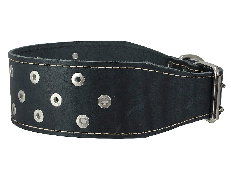 Dogs My Love 3" Extra Wide Genuine Leather Studded Black Leather Collar 17.5"-22" Neck Large/Medium