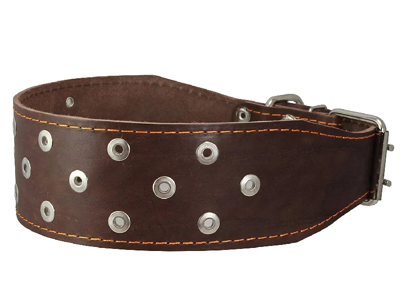 Dogs My Love 3" Extra Wide Genuine Leather Studded Brown Leather Collar 19"-23" Neck Large Breeds