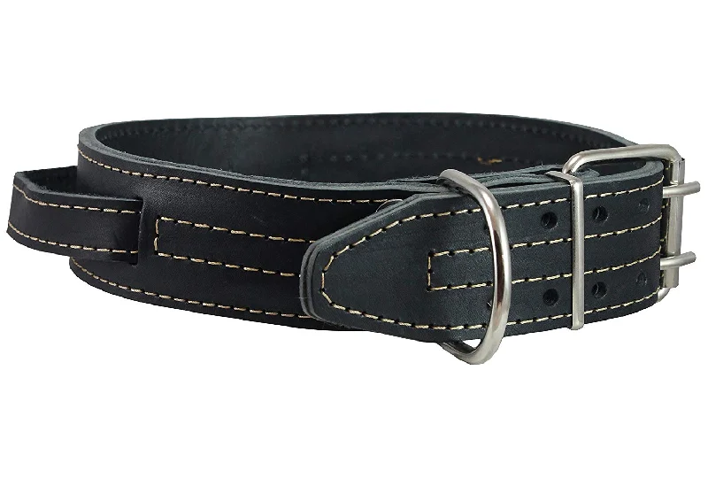 Dogs My Love Black Genuine Leather 27"x1.75" Wide Handle Collar Fits 20"-23" Neck X-Large