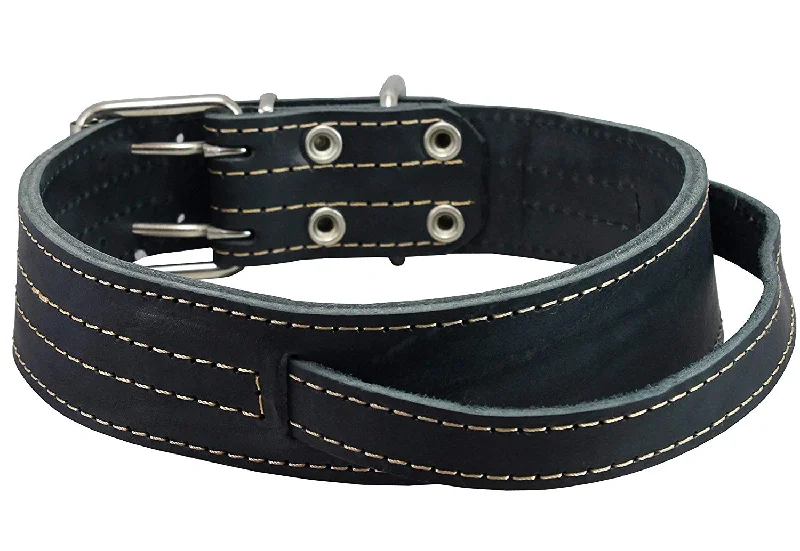 Dogs My Love Genuine Leather 25"x1.75" Wide Handle Collar Fits 18"-21" Neck Black Large Pitbull