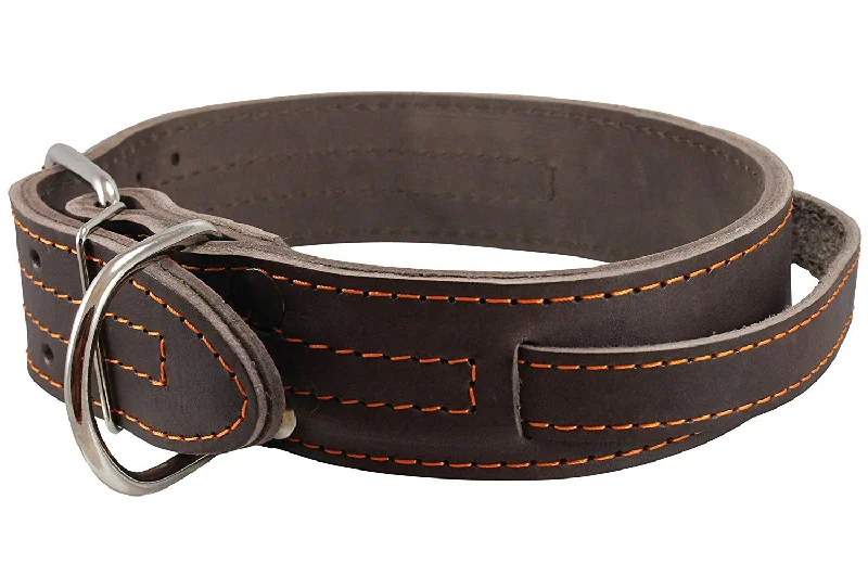 Dogs My Love Genuine Leather 25"x1.75" Wide Handle Collar Fits 18"-21" Neck Brown Large