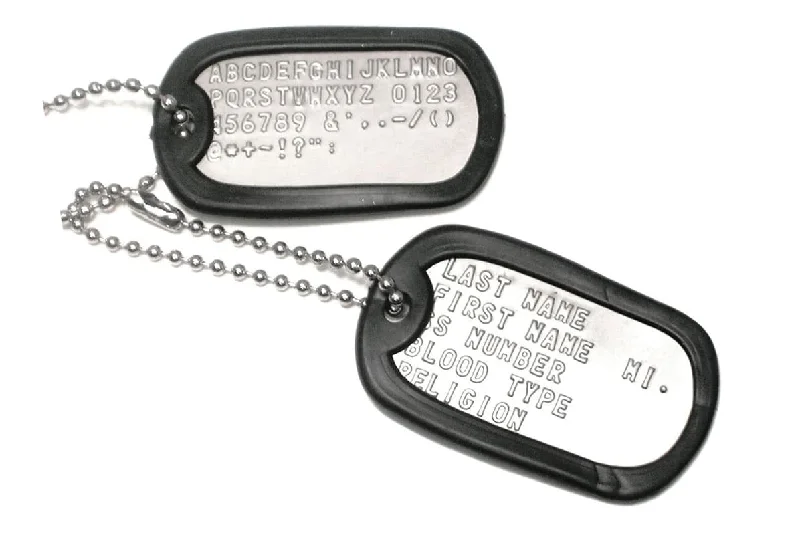 Embossed Military Dog Tag Necklace Set in Stainless Steel