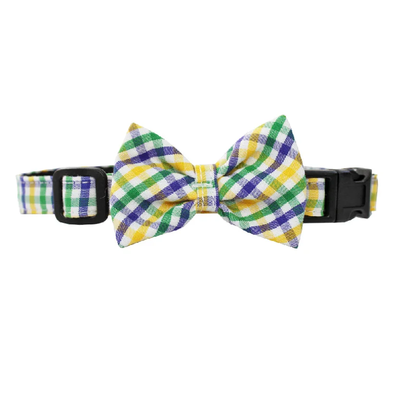 Mardi Gras Mambo Extra Small Gingham Dog Bow Collar