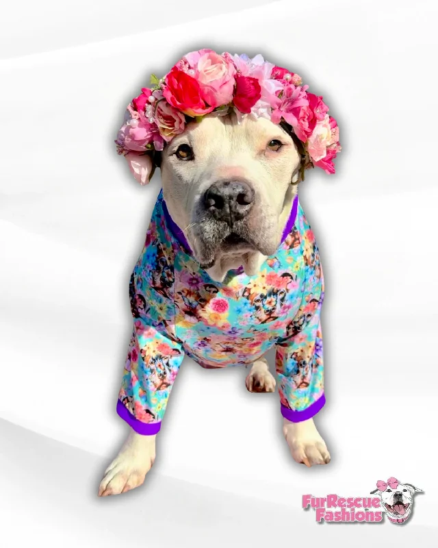 Field of Pitties - Dog Pajama with Lilac Neck & Trim/Sleeves