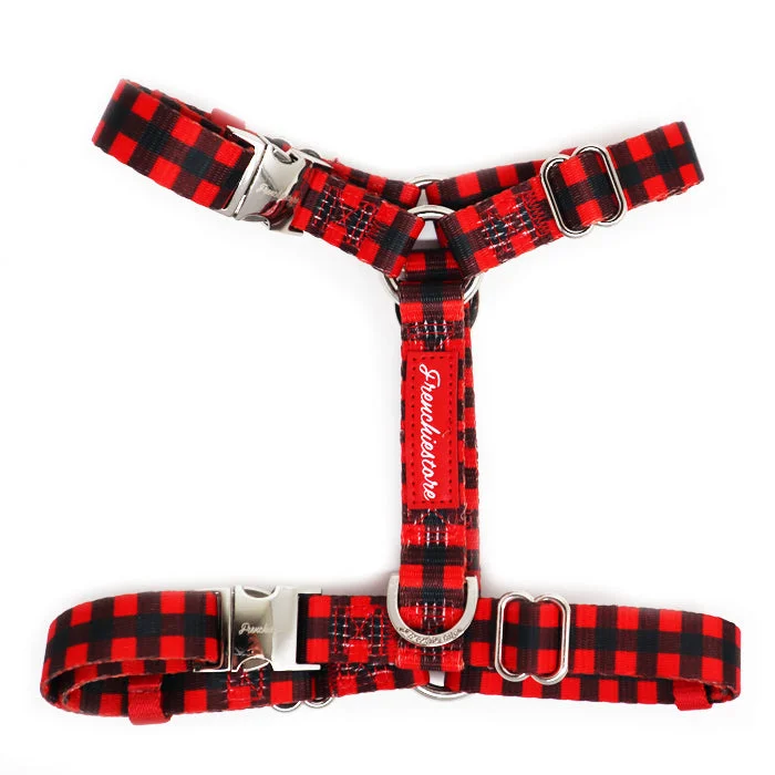 Frenchiestore Adjustable Pet Health Strap Harness | Red Buffalo Plaid