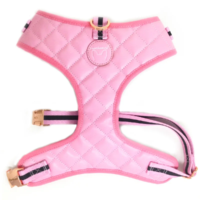 Frenchiestore Neck Adjustable Vegan Leather Health Harness | Pink Varsity