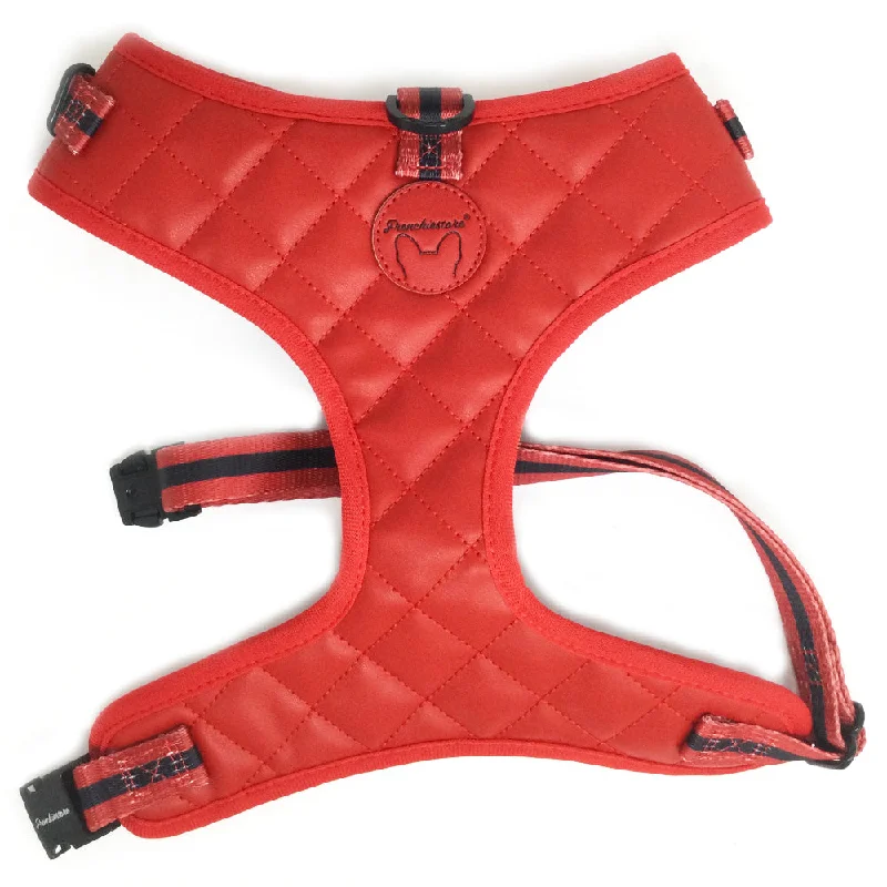 Frenchiestore Neck Adjustable Vegan Leather Health Harness | Red Varsity