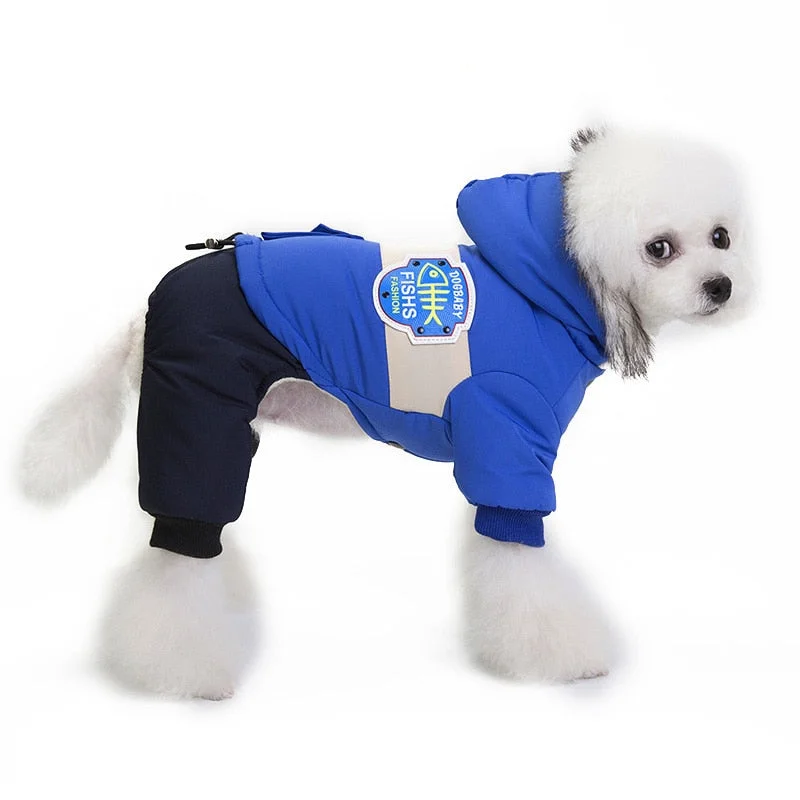 Fur Collar Hooded Puppy Warm Coat Winter Jumpsuit Clothing