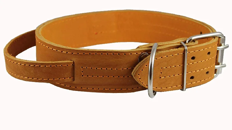 Genuine Leather 25"x1.75" Wide Handle Collar Fits 18"-21" Neck Tan Large Pitbull, Doberman