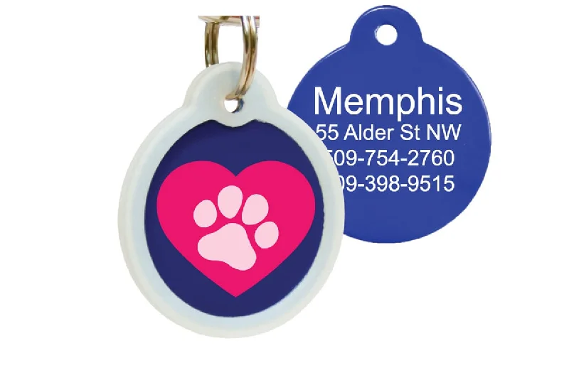 Heart & Paw Print Pet ID Tag with Tag Silencer