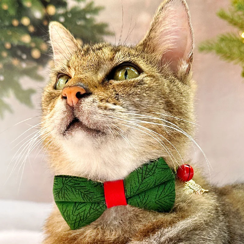 Bow Tie Cat Collar Set - "Cedar Lodge" -  Christmas Pine Green Cat Collar with Bow Tie / Holiday / Cat, Kitten, Small Dog Sizes