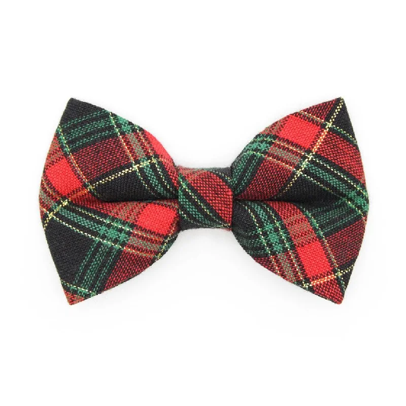 Holiday Cat Bow Tie - "Telluride" - Red Green & Black Christmas Plaid Bow Tie for Cat / Christmas, Winter / Cat + Small Dog Bowtie