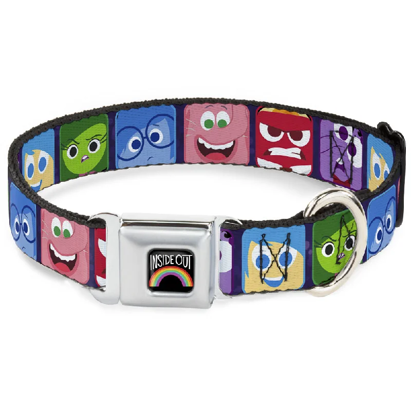 INSIDE OUT Rainbow Full Color Black White Multi Color Seatbelt Buckle Collar - Inside Out 6-Character Esxpression Blocks Purple/Multi Color