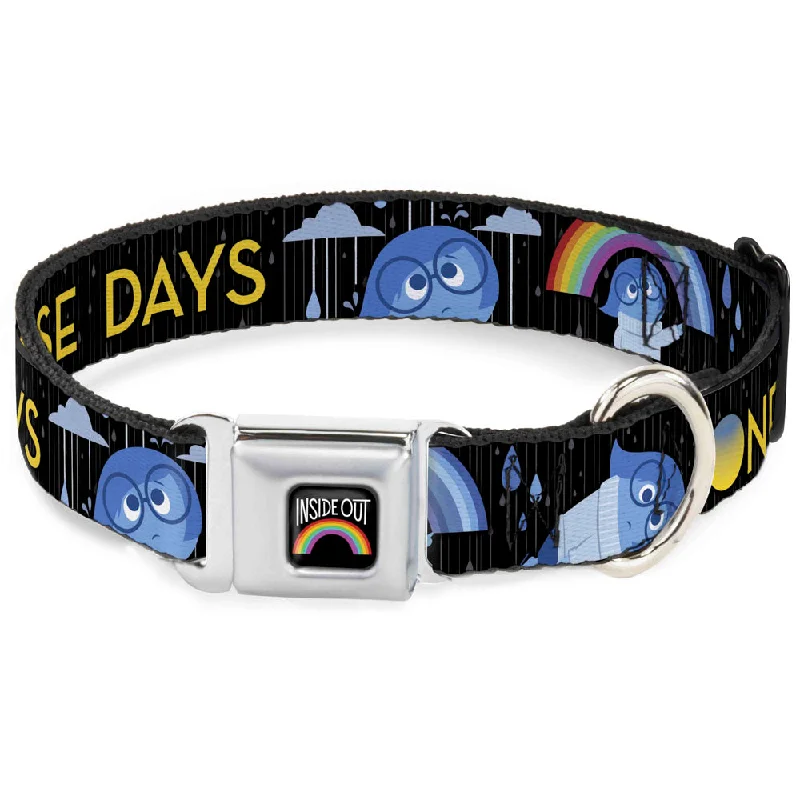 INSIDE OUT Rainbow Full Color Black/White/Multi Color Seatbelt Buckle Collar - Joy Poses/Rain ONE OF THOSE DAYS Black/Gray/Blues/Yellow