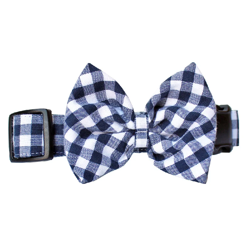 Navy Gingham Bow Tie Dog Collar