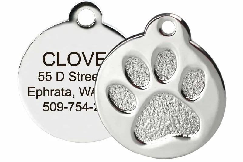 Paw Print Pet ID Tag in Stainless Steel