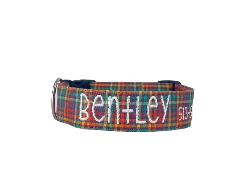 Personalized Dog Collar | Rainbow Fall Plaid Dog Collar | Duke & Fox