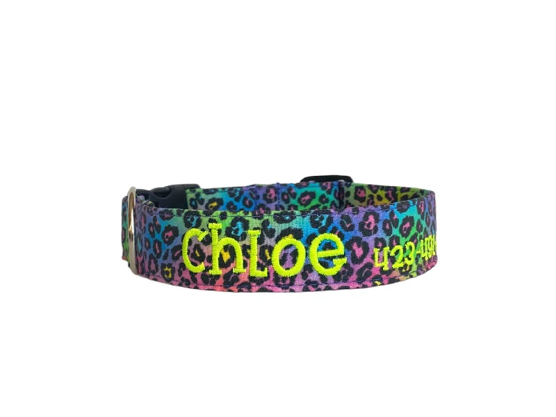 Personalized Dog Collar | Rainbow Leopard Dog Collar | Duke & Fox®