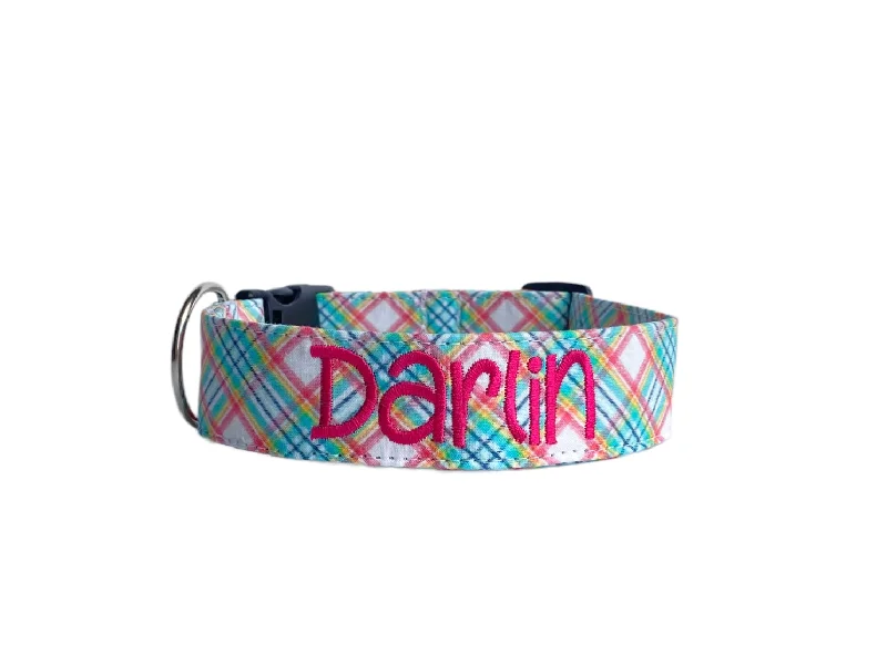 Personalized Dog Collar | Rainbow Tartan Plaid Dog Collar | Duke & Fox®