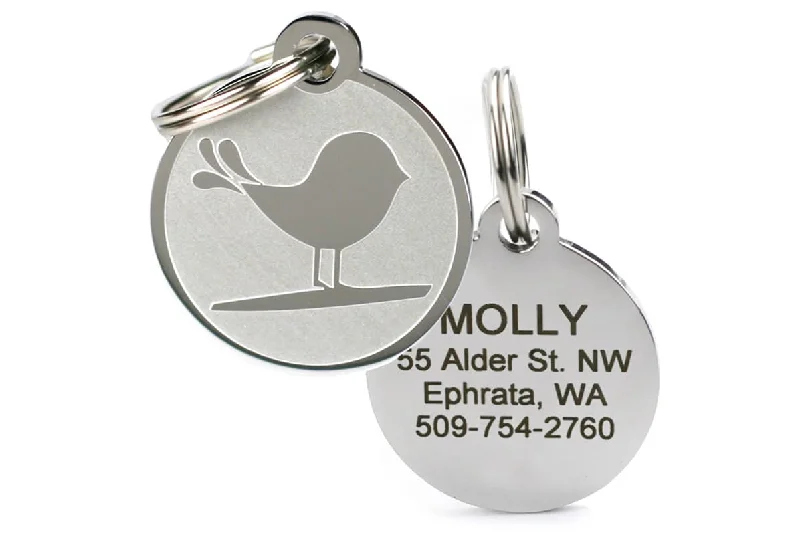 Pet ID Tag with Bird in Stainless Steel