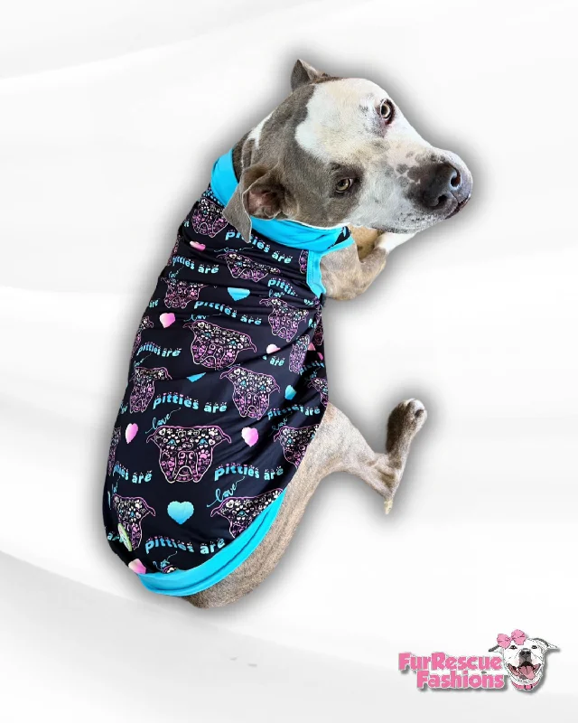 Pitties Are Love Dog Pajama with Aqua Trim, Neck & Sleeves