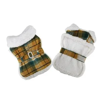 Plaid Fur-Trimmed Dog Harness Coat - Yellow